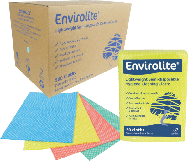 Envirolite Lightweight, Anti-bacterial, Semi Disposable Cleaning Cloths, Large 48x36cm, Pack 50