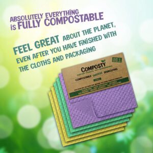 Composty Super Absorbent Eco Swedish Dish Cloths, 6 Pack Assorted Colours